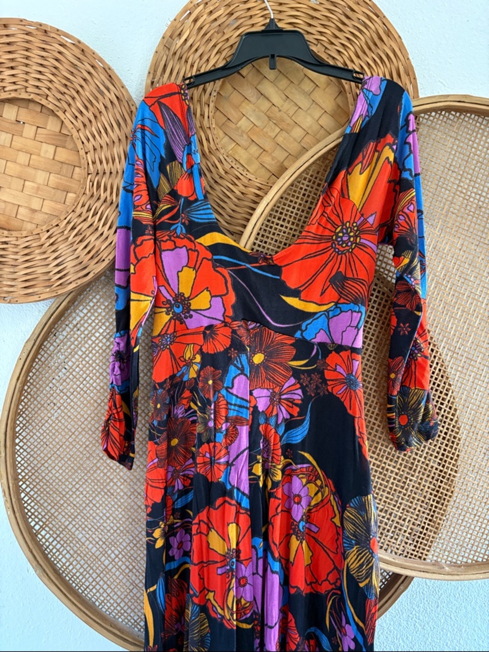 Free People Vibrant Floral Scoopneck Open Back Dress size small